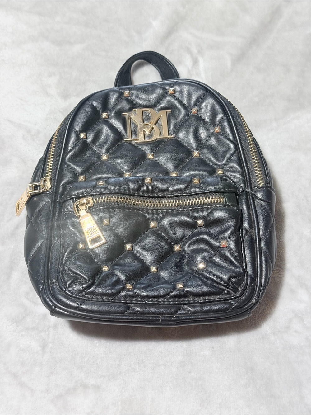 Badgley Mischka Black Quilted Mini Backpack with Gold Hardware - Picture 2 of 13